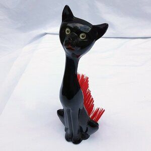 COLLECTIBLE Black Cat Lint Brush with Red Bristles | Vintage Mid Century Modern